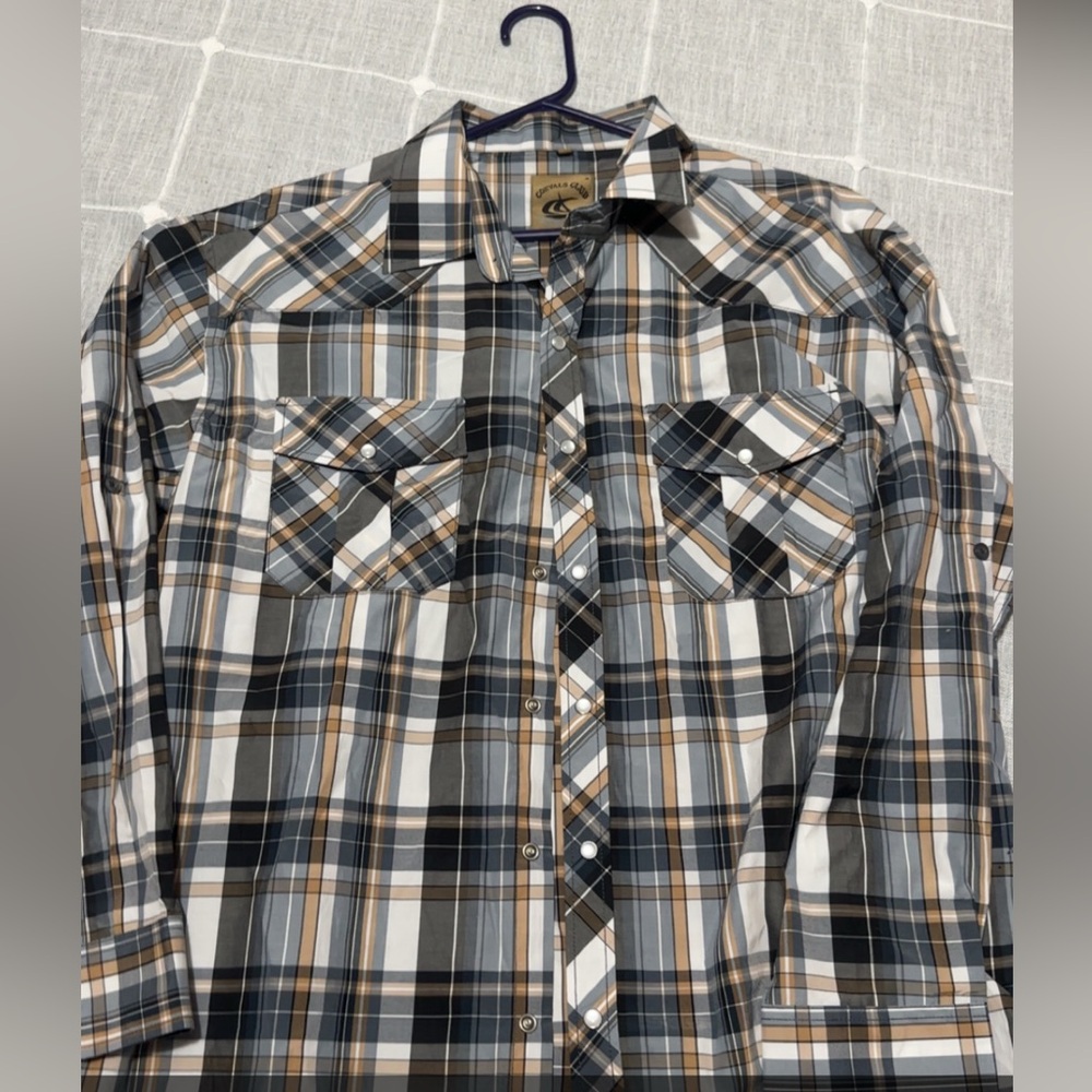 Plaid Men's Shirt pearl button XL